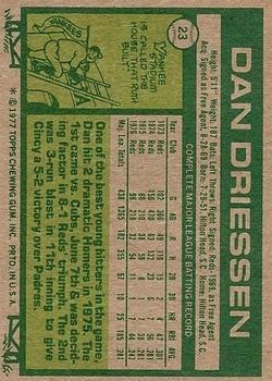 1977 Topps #23 Dan Driessen back image