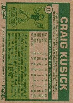 1977 Topps #38 Craig Kusick back image