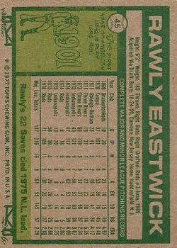 1977 Topps #45 Rawly Eastwick back image