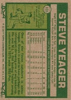 1977 Topps #105 Steve Yeager back image