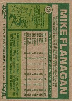 1977 Topps #106 Mike Flanagan back image