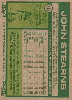 1977 Topps #119 John Stearns back image
