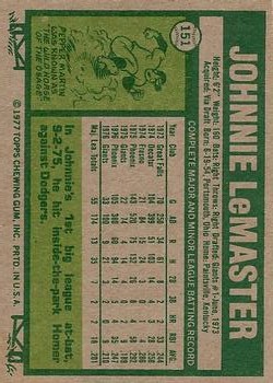 1977 Topps #151 Johnny LeMaster back image