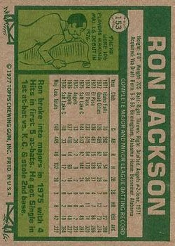 1977 Topps #153 Ron Jackson RC back image