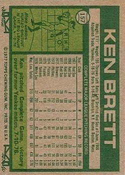 1977 Topps #157 Ken Brett back image