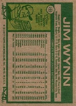 1977 Topps #165 Jim Wynn back image