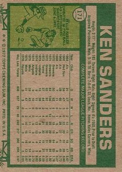 1977 Topps #171 Ken Sanders back image