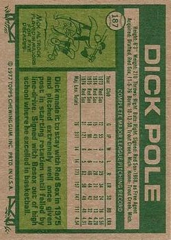 1977 Topps #187 Dick Pole back image