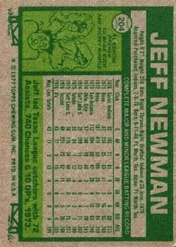 1977 Topps #204 Jeff Newman RC back image