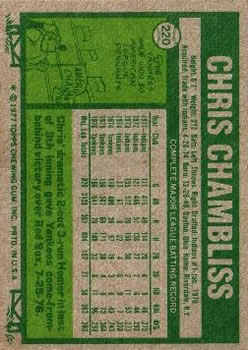 1977 Topps #220 Chris Chambliss back image