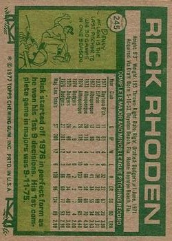 1977 Topps #245 Rick Rhoden back image
