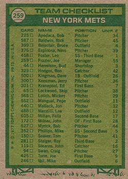 1977 Topps #259 New York Mets CL/Joe Frazier MG back image