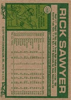 1977 Topps #268 Rick Sawyer RC back image