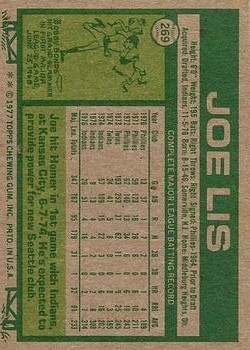 1977 Topps #269 Joe Lis back image