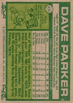 1977 Topps #270 Dave Parker back image