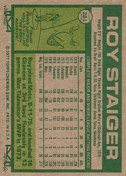 1977 Topps #281 Roy Staiger back image