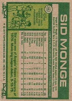 1977 Topps #282 Sid Monge back image