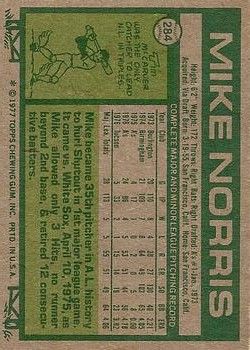 1977 Topps #284 Mike Norris back image