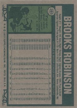 1977 Topps #285 Brooks Robinson back image
