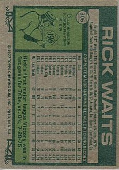 1977 Topps #306 Rick Waits back image