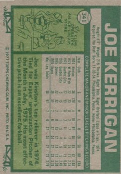 1977 Topps #341 Joe Kerrigan RC back image
