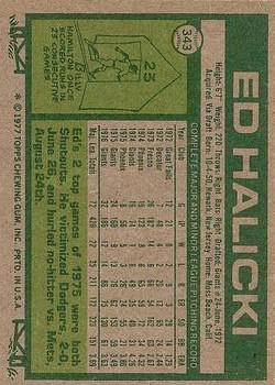 1977 Topps #343 Ed Halicki back image