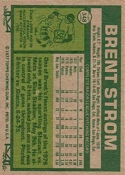 1977 Topps #348 Brent Strom back image