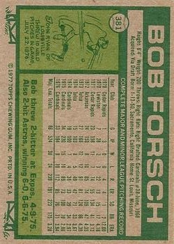 1977 Topps #381 Bob Forsch back image