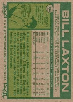 1977 Topps #394 Bill Laxton RC back image