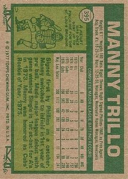1977 Topps #395 Manny Trillo back image