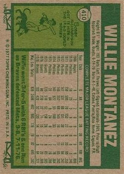 1977 Topps #410 Willie Montanez back image