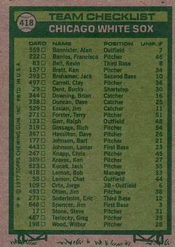 1977 Topps #418 Chicago White Sox CL/Bob Lemon MG back image