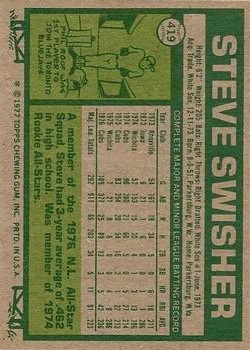 1977 Topps #419 Steve Swisher back image