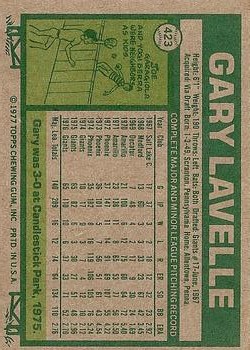 1977 Topps #423 Gary Lavelle back image