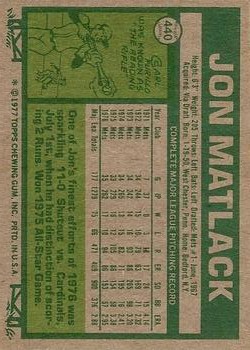 1977 Topps #440 Jon Matlack back image