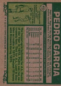 1977 Topps #453 Pedro Garcia back image