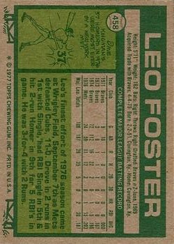 1977 Topps #458 Leo Foster back image