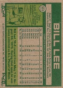1977 Topps #503 Bill Lee back image