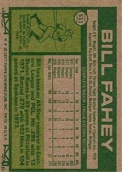 1977 Topps #511 Bill Fahey back image