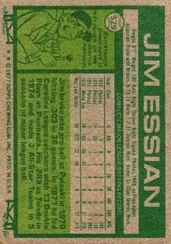 1977 Topps #529 Jim Essian RC back image