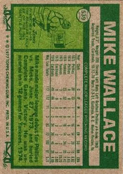 1977 Topps #539 Mike Wallace back image