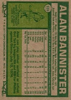 1977 Topps #559 Alan Bannister RC back image