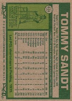 1977 Topps #616 Tommy Sandt RC back image