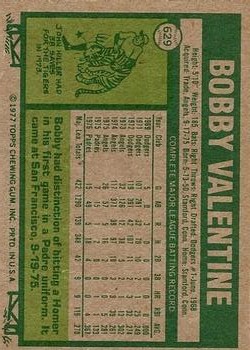 1977 Topps #629 Bobby Valentine back image