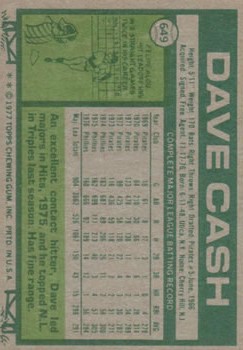 1977 Topps #649 Dave Cash back image
