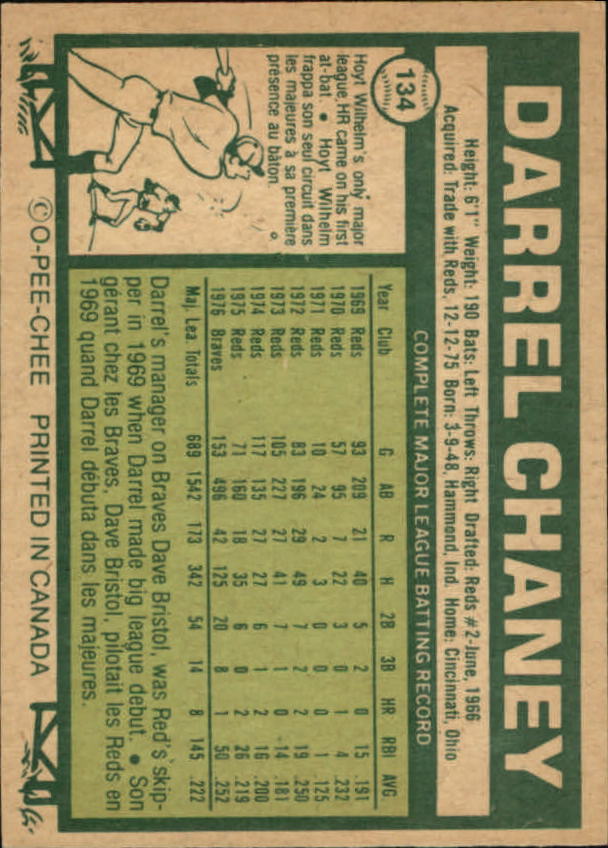 1977 O-Pee-Chee #134 Darrel Chaney back image