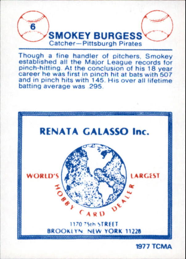 1977-84 Galasso Glossy Greats #6 Smoky Burgess back image