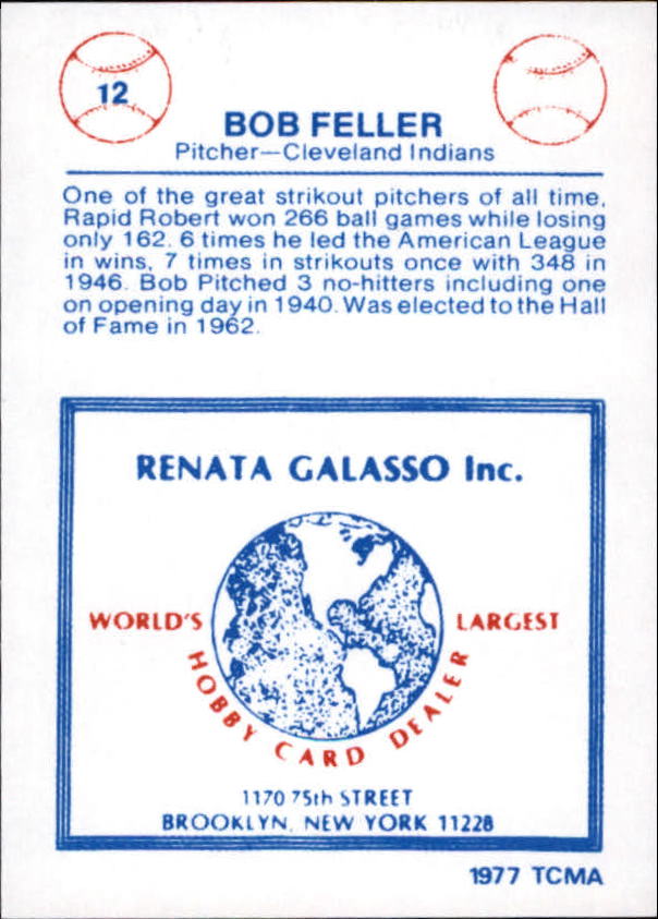 1977-84 Galasso Glossy Greats #12 Bob Feller back image