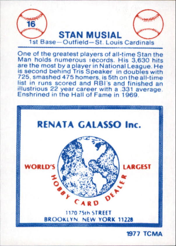 1977-84 Galasso Glossy Greats #16 Stan Musial back image