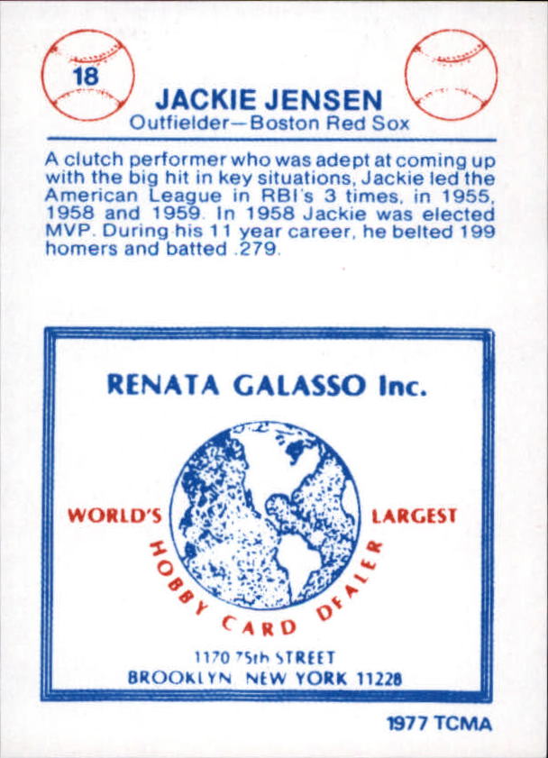 1977-84 Galasso Glossy Greats #18 Jackie Jensen back image